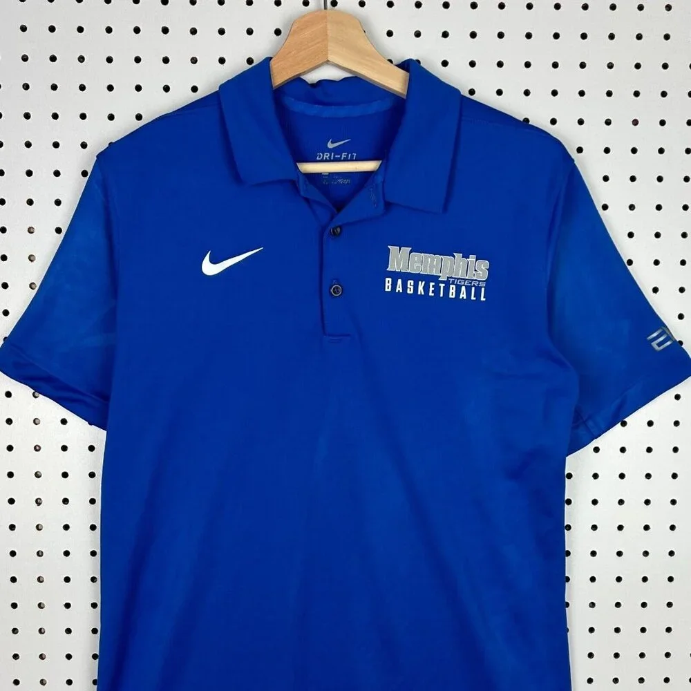 Memphis Tigers Basketball Polo Shirt Medium Blue Nike Dri-fit Team Issued‎ READ